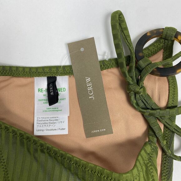 J. Crew Bikini Women Small Wide Rib Curved Waist Cheeky String Bottom Green NWT - Picture 7 of 8